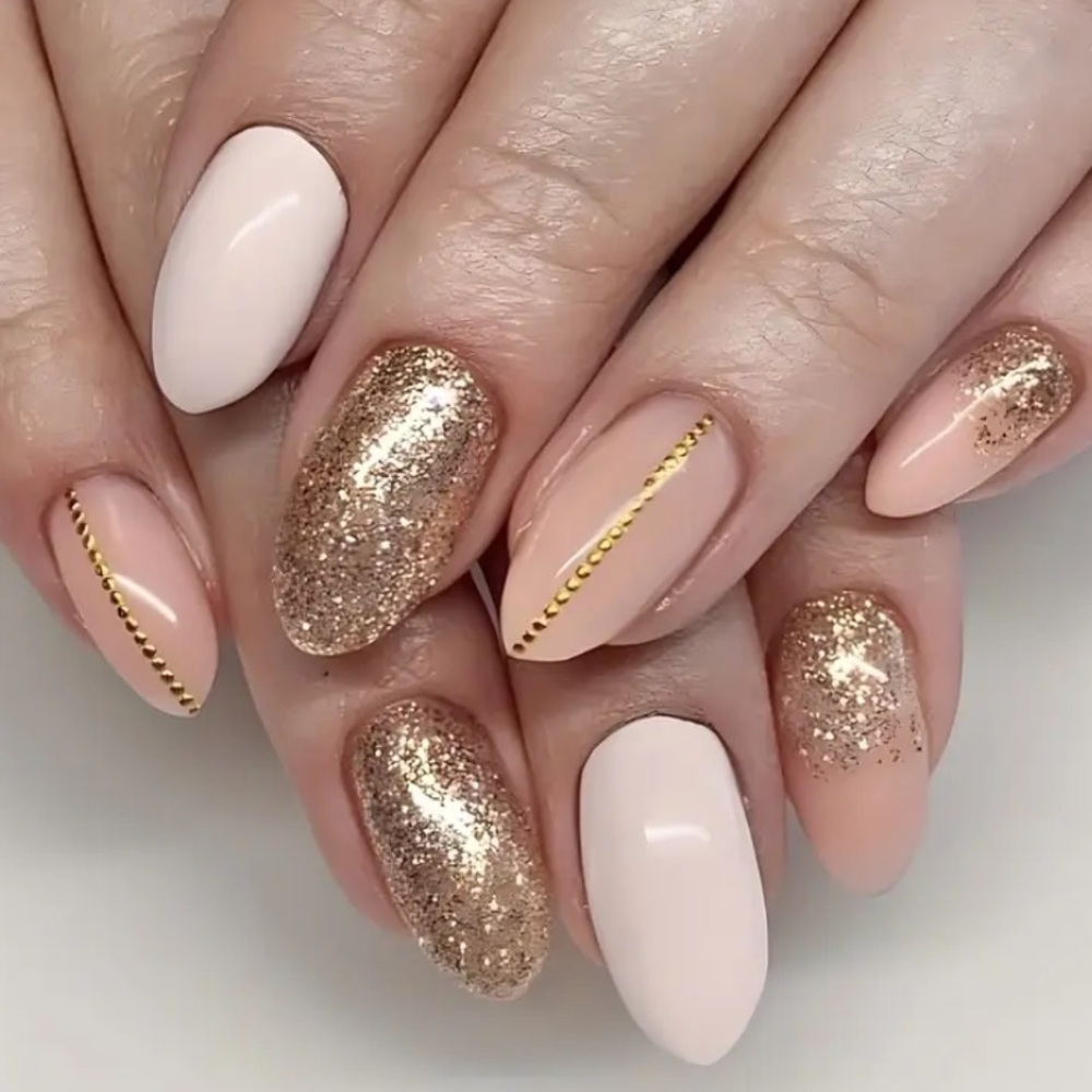 Gold Glitter and Pink Press on Nails